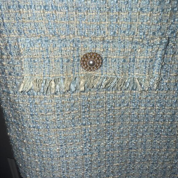 Bebop Blue Sparkle Tweed Short Sleeve Pearl Button Sheath Dress Women - Medium - Picture 3 of 8